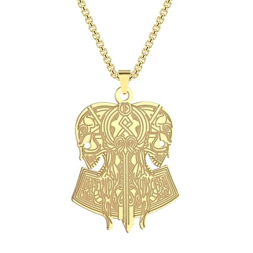 Edelstahl Streetwear Wikinger Totenkopf Mjolnir Anhänger Halskette für Männer Frauen Charm Kette Hip Hop Skandinavischer Schmuck von Hokech