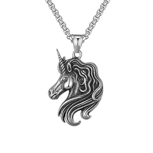 Edelstahl Vintage Mädchen Einhorn Amulett Halskette Anhänger Schmuck Kette Zubehör von Hokech