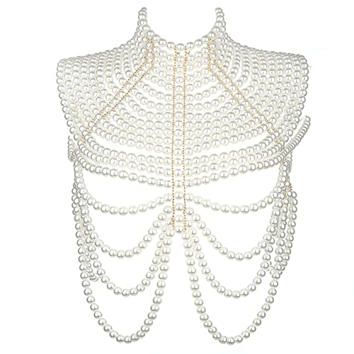 Frauen Perlen Körper Ketten BH Schal Mode Verstellbare Größe Schulter Halsketten Oberteile Kette Hochzeit Kleid Perlen Körperschmuck von Hokech