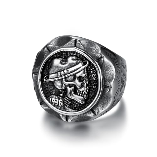 Gothic Edelstahl Hut Totenkopf Ring für Männer Punk Hip Hop Schild Pfeil Stempel Biker Schädel Ring Mode Schmuck Geschenk von Hokech