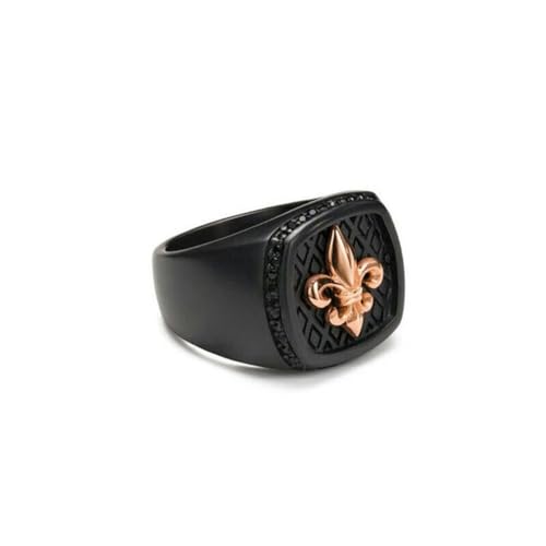 Herren Edelstahl Black Lily Fleur de Lis Ring für Herren Größe 7-11 von Hokech