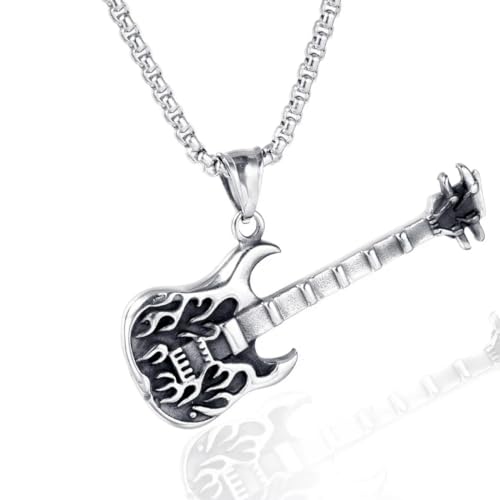 Herren Rock N Roll Gitarre Halskette Anhänger Cool Biker Musik Edelstahl Kette Schmuck Zubehör von Hokech