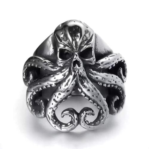 Herren Schwarz Edelstahl Schädel Biker Ring Gothic Oktopus Totenkopf Ringe für Männer Frauen Mode Punk Hip Hop Schmuck Accessoires von Hokech