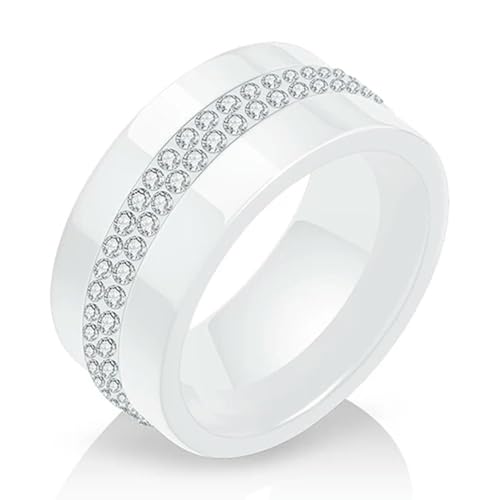 Hokech 10MM Schwarz und Weiß 2 Reihe Kristall Keramik Ring Frauen Verlobungsversprechen Ehering Geschenke für Frauen von Hokech