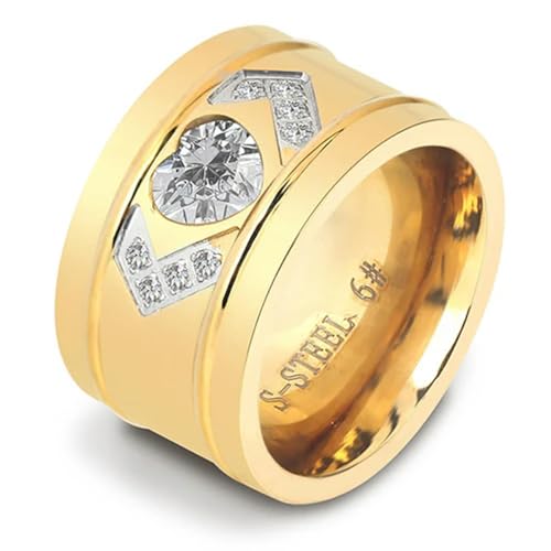 Hokech 14 mm breiter Gelbgold-Farb-Edelstahl-Herz CZ Zirkon-Kanal-Fassungs-Ehering für Frauen von Hokech