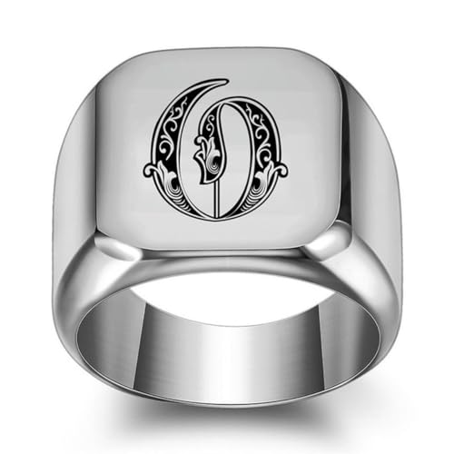 Hokech 18mm klobiger Siegelring für Männer Punk Silber Farbe Edelstahl Royal Initialen Brief Initiale Stempel Ring Schmuck von Hokech