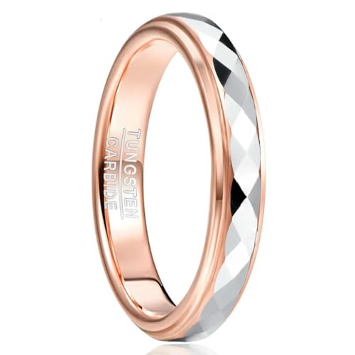 Hokech 4mm Wolframkarbid Ring Oberfläche polierte Raute geformte Charge Roségold Beschichtung Side Step Ehering von Hokech