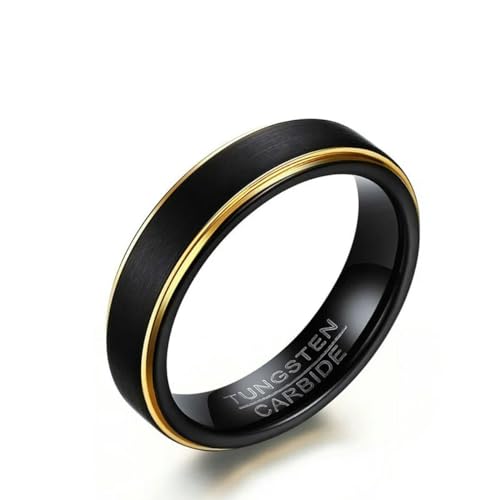 Hokech 5MM Wolframkarbid Ring Einfache Mode Wolframstahl Zeichnung Schwarz Gold Ring Schmuck für Männer von Hokech