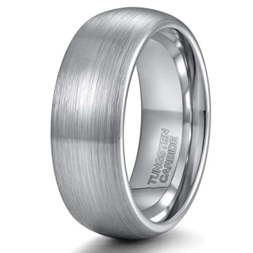 Hokech 6mm 8mm Wolframstahl Ring Dome Gebürstetes Silber Paar Ring Hell für Männer und Frauen von Hokech