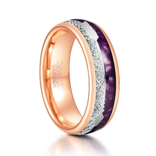 Hokech 8mm Roségold Farbe eingelegt Meteorit Lila Achat Männer Wolframkarbid Ringe Retro Pfeil Stahl Anelli Uomo Juwel von Hokech