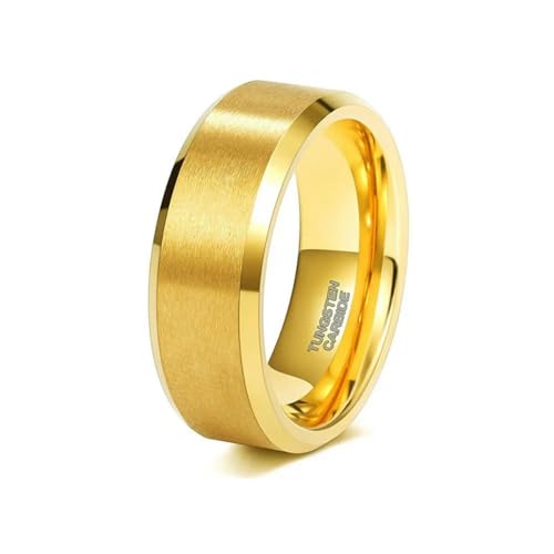 Hokech 8mm Wolframkarbid Ring mit abgeschrägter Kante gebürsteter Goldring für Männer und Frauen Paare Hochzeitsschmuck von Hokech