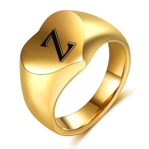 Hokech Big Gold Initiale Name Alphabet Finger Ringe Herz Edelstahl Unisex Personalisierter Schmuck Accessoires Ring für Frauen Männer von Hokech