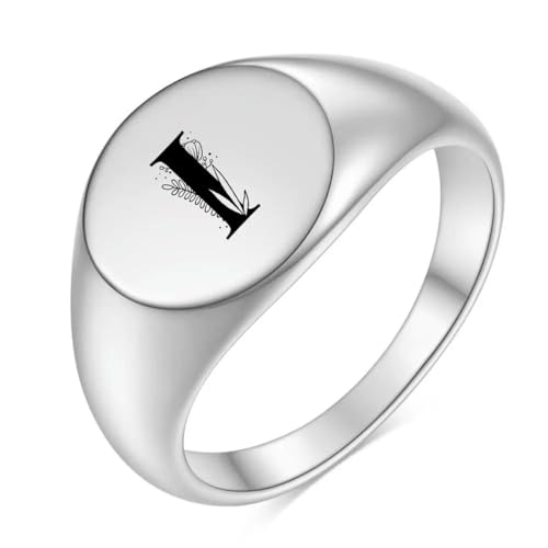 Hokech Edelstahl Blume A-Z Buchstabe Silber Farbe Fingerring für Frauen Männer Statement Mode Ringe Minimalist Schmuck Geschenk von Hokech