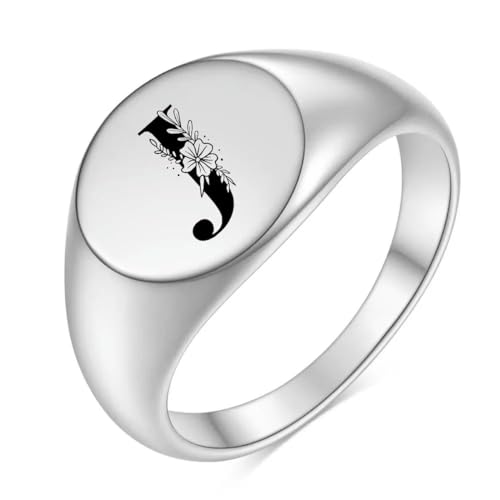 Hokech Edelstahl Blume A-Z Buchstabe Silber Farbe Fingerring für Frauen Männer Statement Mode Ringe Minimalist Schmuck Geschenk von Hokech