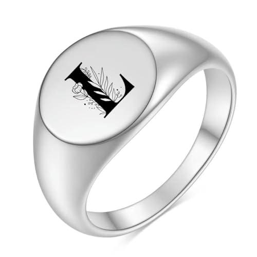 Hokech Edelstahl Blume A-Z Buchstabe Silber Farbe Fingerring für Frauen Männer Statement Mode Ringe Minimalist Schmuck Geschenk von Hokech