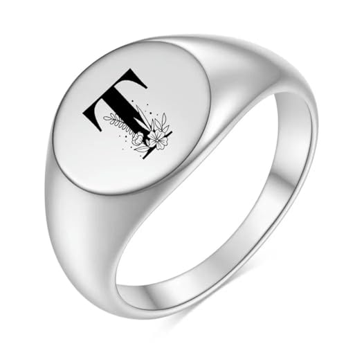 Hokech Edelstahl Blume A-Z Buchstabe Silber Farbe Fingerring für Frauen Männer Statement Mode Ringe Minimalist Schmuck Geschenk von Hokech