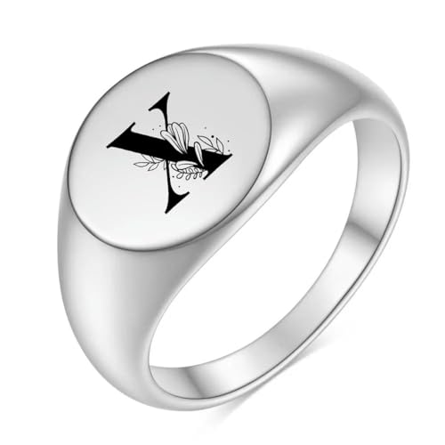 Hokech Edelstahl Blume A-Z Buchstabe Silber Farbe Fingerring für Frauen Männer Statement Mode Ringe Minimalist Schmuck Geschenk von Hokech