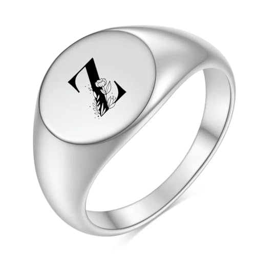 Hokech Edelstahl Blume A-Z Buchstabe Silber Farbe Fingerring für Frauen Männer Statement Mode Ringe Minimalist Schmuck Geschenk von Hokech