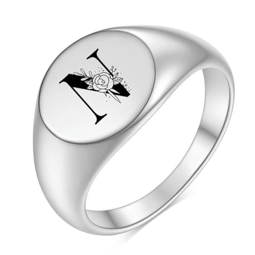 Hokech Edelstahl Blume A-Z Buchstabe Silber Farbe Fingerring für Frauen Männer Statement Mode Ringe Schmuck Geschenk von Hokech