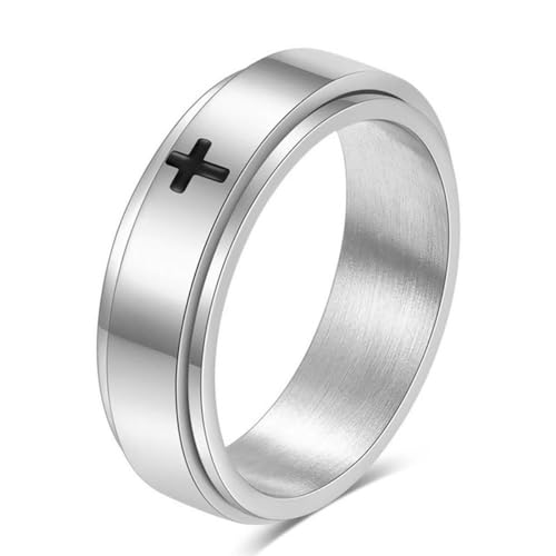 Hokech Edelstahl Paar Ringe Silber Farbe drehbare Kreuz Verlobung Ehering für Frauen Männer Geschenk Mode Schmuck von Hokech