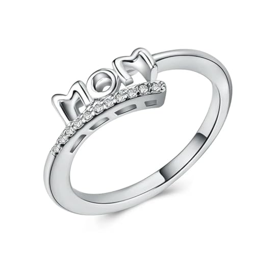 Hokech Exquisiter Brief MOM Silberfarbe CZ Ring Mode Elegante Frauen Hochzeitsparty Charm Schmuck Muttertag Geschenk für Mama von Hokech