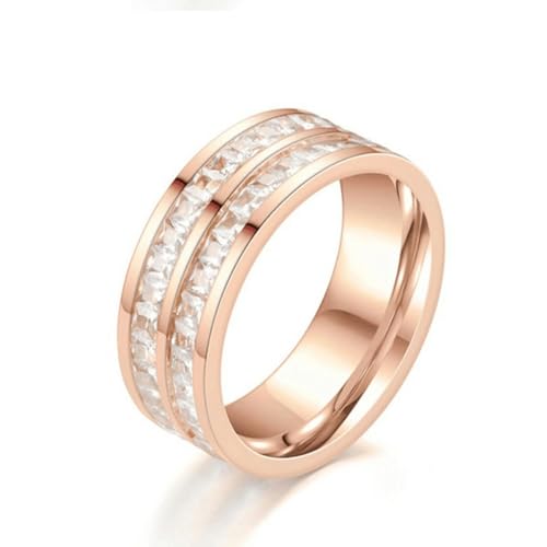 Hokech Klassisches Gold Silberfarbener Kristall Ehering für Frauen Edelstahl Verlobung weiblicher Fingerschmuck von Hokech