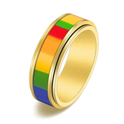 Hokech Männer und Frauen Regenbogenflagge gleichgeschlechtliche drehbare Ring Ins Titanstahl personalisiertes Ringzubehör von Hokech