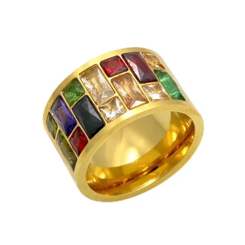 Hokech Mehrfarbiger Kristallring für Frauen Anel 316L Edelstahl Eheringe Weibliche Regenbogenfarbe Steinring Anillo Modeschmuck von Hokech