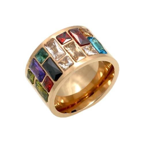 Hokech Mehrfarbiger Kristallring für Frauen Anel 316L Edelstahl Eheringe Weibliche Regenbogenfarbe Steinring Anillo Modeschmuck von Hokech