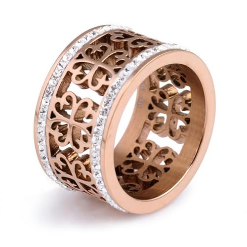 Hokech Mode Blume Vintage Eheringe für Frauen Klassisches Design Roségold Farbe Edelstahl 2 Reihe Zirkon Kristall Ring von Hokech