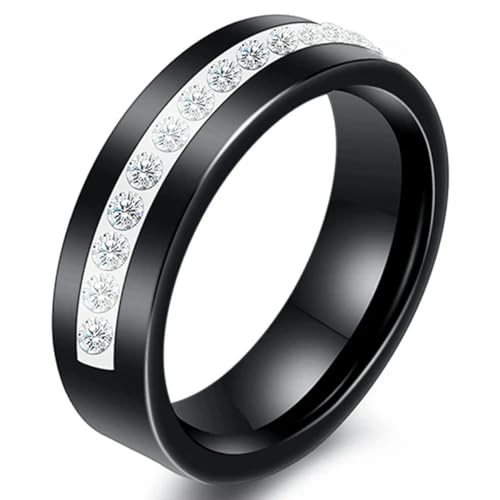 Hokech Mode Männer Frauen Schwarz Weiß Bunter Ring Keramikring für Frauen mit großem Kristall Ehering Ringbreite 6mm Größe 6-10 Geschenk von Hokech