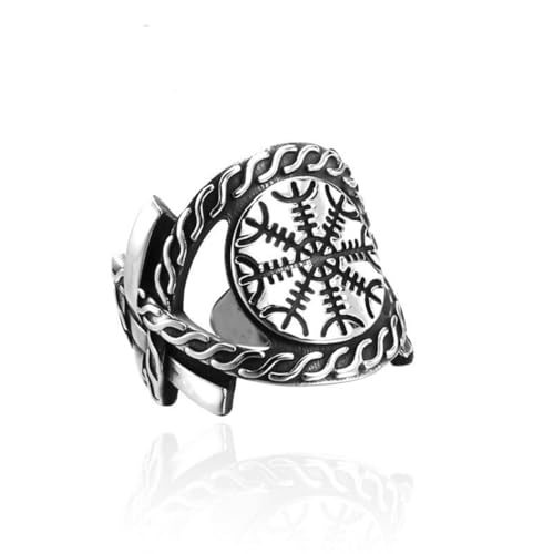 Hokech Neuer Wikinger-Kompassring aus Edelstahl für Männer Nordic Retro Celtics Knoten Wikinger-Ring Mode Biker Amulett Schmuck Geschenk von Hokech