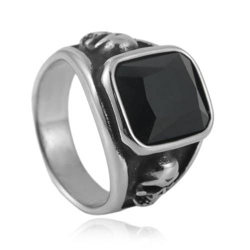 Hokech Punk Retro Persönlichkeit Schwarzer Stein Ring Kreativer einzigartiger Edelstahl Schädel Ring Männer Jungen Mode Schmuck Geschenke von Hokech