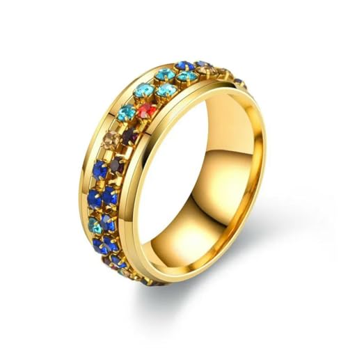 Hokech Ring Edelstahl Bunte Diamant Kette Drehring Modeschmuck Damen Titan Stahl Ring von Hokech