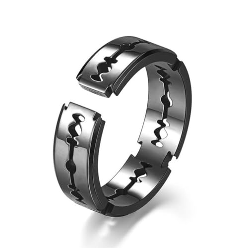 Hokech Trendiger schwarzer silberfarbener Edelstahl-Klingenring Punk-Hiphop-Vintage-Ring für Straßenschmuck für Frauen und Männer von Hokech