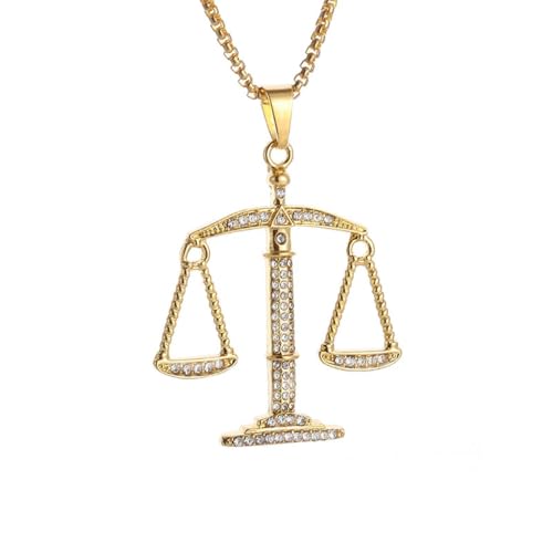 Iced Out Scales of Justice Pendant Cubic Zirconia Libra Necklace for Men Women Hip Hop Rock Party Punk Jewelry von Hokech