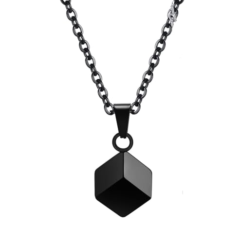 Mode 3D quadratische Urnenhalsketten für Männer Frauen glänzender Edelstahl minimalistischer geometrischer Würfelanhänger Halsband Schmuck von Hokech