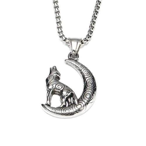 Punk Retro Mond Kette Halskette Mode Einzigartiger Edelstahl Wolf Anhänger Personalisierte Männer und Frauen Schmuck Geschenke von Hokech