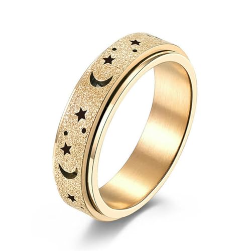 Punk Vintage Hochglanz Edelstahl Hohler Sternmond Drehbarer mattierter Ring für Männer Mode Dekomprimieren Schmuck von Hokech