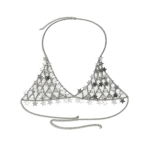 Silber Farbe Stern Charm BH Brust Kette Frauen Sommer Bikini Oberteil Kette Sexy Körperschmuck Nachtclub Party Geschenke Neu von Hokech