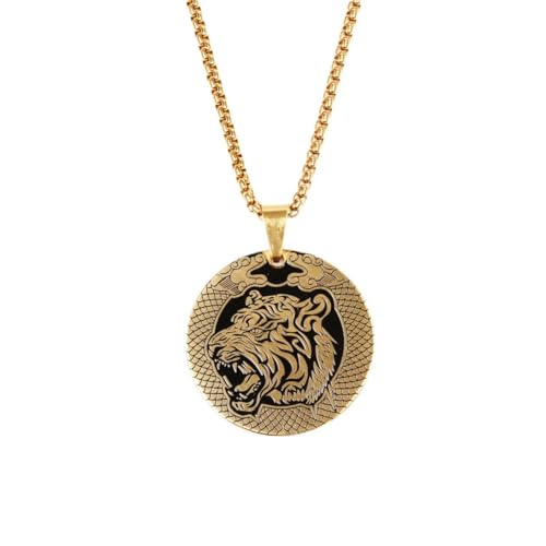 Stainless Steel Carved Domineering Tiger Head Round Pendant Necklace for Men Women Fashion Hip Hop Personality Jewelry Gifts von Hokech