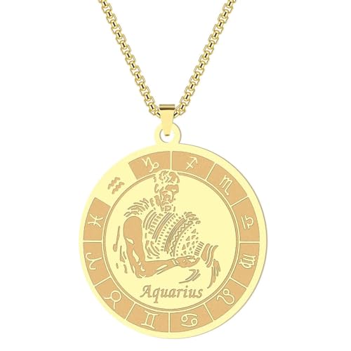 Wassermann Charm Halskette für Männer Frauen Edelstahl Sternzeichen Anhänger Schmuck Astrologie Halskette Kette Geburtstag Geschenk von Hokech