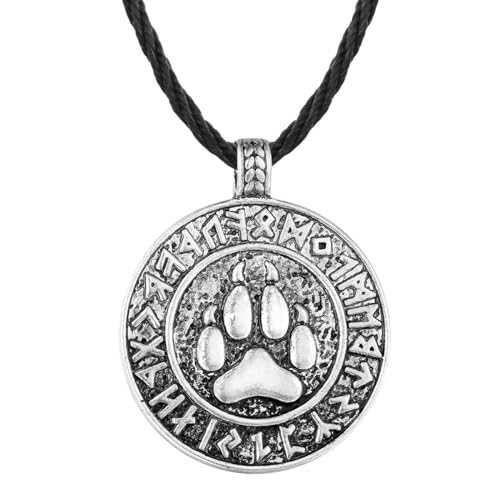 Wikinger Nordischer Bär Print Anhänger Halskette für Männer Frauen Punk Bär Tatzen Charm Schwarze Lederkette Amulett Schmuck Collier von Hokech