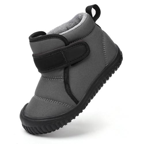 Barfussschuhe Kinder Winter Herbst Wasserdicht Draussen Barfußschuhe kinder Trekkingschuhe Warme und rutschfeste Stiefel (Grau, Kleinkind, 25, Numerisch, EU Schuhgrößensystem, M) von HOKUTO