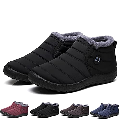 Boojoy Winterstiefel, Winter-Schneestiefel für Herren und Damen, Pelzfutter wasserdichte Slip On Outdoor Warme Stiefeletten (Schwarz, Numeric_40) von HOKUTO