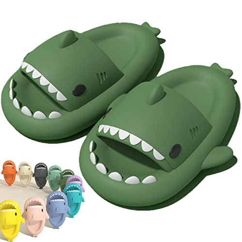 Cloud Shark Slides for Women Men, Cute Shark Slippers, Super Soft Massage Anti-slip Open Toe Slides (Dunkelgrün, adult, women, numeric_44, numeric_range, eu_footwear_size_system, numeric_45, medium) von HOKUTO