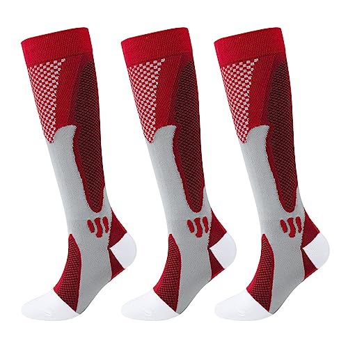 HOKUTO Minasa Kompressionsstrümpfe Damen Herren Kompressionssocken Lange Stützstrümpfe Abgestufte Compression Socks 3 Paar Laufstrümpfe (as3, alpha, s, m, regular, regular, Red) von HOKUTO