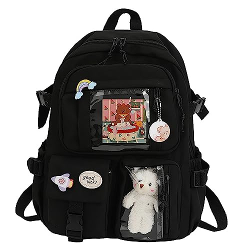 Kawaii Rucksack Schule Kinder Mädchen Teenager Kaninchen-Backpack Süßer Hasen Große Kapazität Wasserdicht Rucksack (Black) von HOKUTO