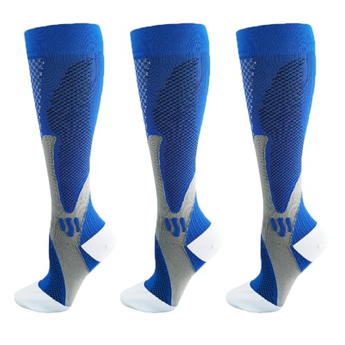 Minasa Kompressionsstrümpfe Damen Herren Kompressionssocken Lange Stützstrümpfe Abgestufte Compression Socks 3 Paar Laufstrümpfe (as3, alpha, l, x_l, regular, regular, Blue) von HOKUTO