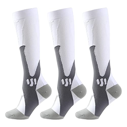 Minasa Kompressionsstrümpfe Damen Herren Lange Stützstrümpfe Abgestufte Laufsocken (as3, alpha, xx_l, regular, regular, 3 Stück weiß) von HOKUTO